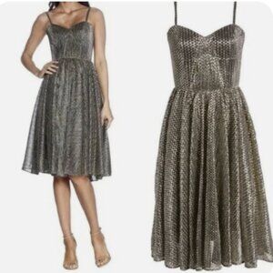 Dress The Population Gold Black Rachael Fit & Flare Cocktail Dress Size Medium